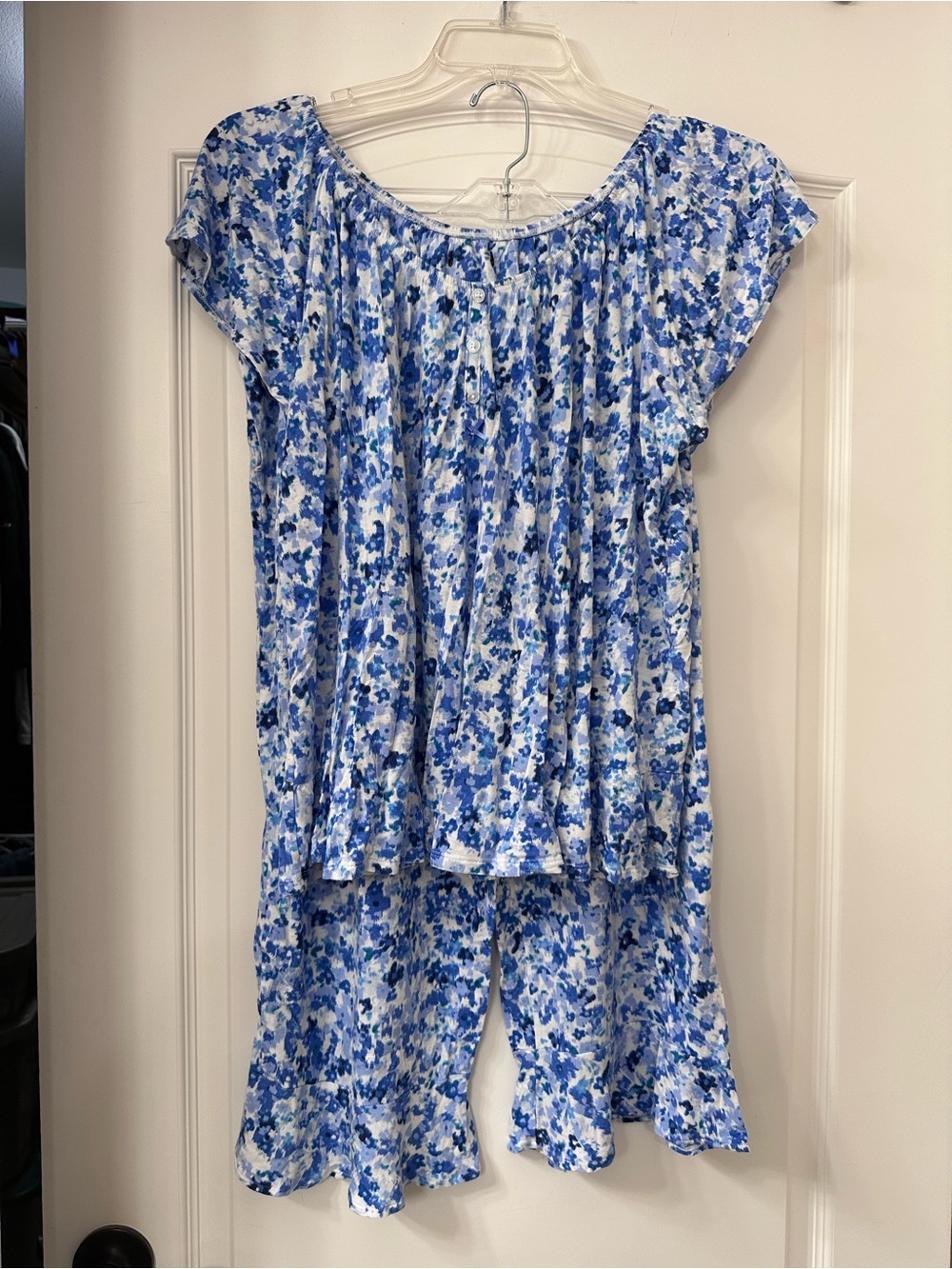 Simply Vera Vera Wang Blue Floral Cropped Pants Pajama Set -XL